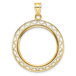 Wideband Distinguished Coin Jewelry 14k Polished Fancy Wire 22.0mm Prong Coin Bezel Pendant