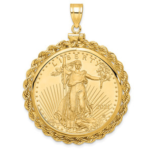 Wideband Distinguished Coin Jewelry 14k Polished Rope Mounted 1oz American Eagle Screw Top Coin Bezel Pendant