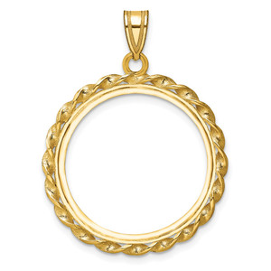 Wideband Distinguished Coin Jewelry 14k Polished Wide Twisted Wire 22.0mm Prong Coin Bezel Pendant