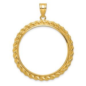 Wideband Distinguished Coin Jewelry 14k Polished with Casted Rope 32.7mm Prong Coin Bezel Pendant