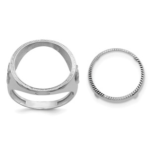 Wideband Distinguished Coin Jewelry 14k White Gold Men's Polished Textured and Diamond-cut with Masonic Sides 16.5mm Coin Bezel Ring