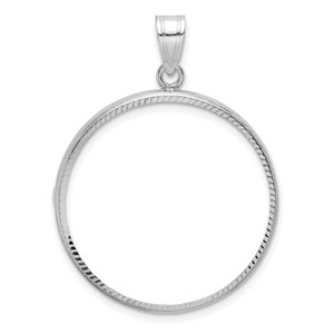 Wideband Distinguished Coin Jewelry 14k White Gold Polished and Diamond-cut 27.0mm Prong Coin Bezel Pendant