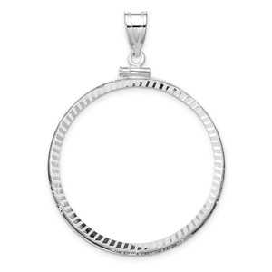 Wideband Distinguished Coin Jewelry 14k White Gold Polished and Diamond-cut 34.2mm x 2.85mm Screw Top Coin Bezel Pendant