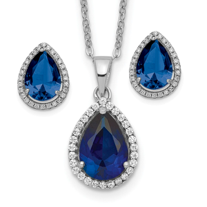 Created Sapphire and CZ Necklace and Earrings Set
