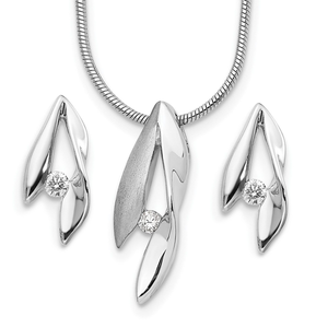Silver Rhodium-Plated with Diamond Necklace and Earrings Set