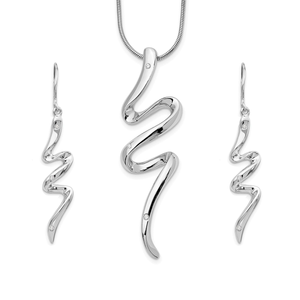 Striking sterling silver set with fluid, abstract curves highlighted by sparkling diamond accents.