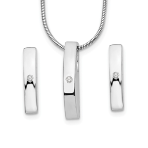 Sleek sterling silver set with rhodium plating and a single diamond accent for refined modern style.