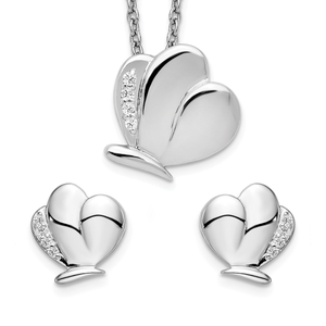 Delicate sterling silver rhodium-plated set featuring butterfly designs accented with sparkling diamonds.