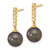 14k 9-10mm Black Round Tahitian Saltwater Cultured Pearl and .20 Carat Diamond Post Dangle Earrings