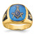 14k Men's Polished and Textured with Black Enamel and Imitation Blue Spinel Masonic Ring - Y4-020E8D4B-1588