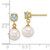 14k Polished 7-8mm Round White Freshwater Cultured Pearl and Blue Topaz Dangle Post Earrings