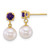14k Polished 7-8mm Round White Freshwater Cultured Pearl and Garnet Dangle Post Earrings - XF-77E2B545-4645