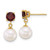 14k Polished 7-8mm Round White Freshwater Cultured Pearl and Garnet Dangle Post Earrings - XF-9724FD1A-9443