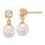 14k Polished 7-8mm Round White Freshwater Cultured Pearl and White Topaz Dangle Post Earrings