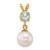 14k Polished 7-8mm Round White Freshwater Cultured Pearl Dangle and Blue Topaz Pendant