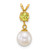 14k Polished 7-8mm Round White Freshwater Cultured Pearl Dangle and Peridot Pendant