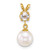 14k Polished 7-8mm Round White Freshwater Cultured Pearl Dangle and White Topaz Pendant