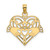 14K Polished and Beaded Claddagh In Heart Charm