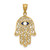 14K Polished and Enameled Hamsa Pendant