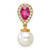 14K Polished Diamond Pearl and Ruby Teardrop Chain Slide