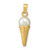 14K Satin Polished 3D  White Bead Ice Cream Cone Pendant