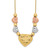 14k Tri-color Textured Puffed and Flat Hearts and Beads 18 inch Necklace