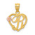 14k Two-Tone Heart Letter R  Initial Pendant