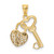 14K Two-tone Polished Filigree Heart Lock and Diamond-cut Key Charm