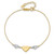 14K Two-tone Puffed LOVE Heart and Diamond-cut Beads 7 inch Bracelet Plus 1 inch Heart Dangle Extender