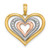 14k Two-tone White Rhodium Textured and Polished Triple Hearts Charm