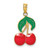 14K W/ Enamel Cherries With  Leaf Charm