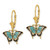 14K w/Aqua Enameled Wings Butterfly Leverback Earrings