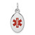 14k White Gold 16x9.5mm Oval Red Enameled Medical Jewelry Pendant