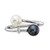 14k White Gold 5-6mm Black and White Round Akoya Saltwater Cultured Pearl and .04 Carat Diamond Adjustable Ring