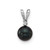 14k White Gold 5-6mm Black Round Akoya Saltwater Cultured Pearl and .01 Carat Diamond Pendant