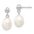 14k White Gold 7-8mm White Rice Freshwater Cultured Pearl Post Dangle Earrings