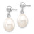 14k White Gold 7-8mm White Rice Freshwater Cultured Pearl Post Dangle Earrings