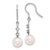 14k White Gold 7-8mm White Round Akoya Saltwater Cultured Pearl and .04 Carat Diamond Shepherd Hook Dangle Earrings