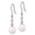 14k White Gold 7-8mm White Round Akoya Saltwater Cultured Pearl and .04 Carat Diamond Shepherd Hook Dangle Earrings