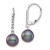14k White Gold 8-9mm Black Round Freshwater Cultured Pearl and .05 Carat Diamond Dangle Leverback Earrings