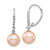 14k White Gold 8-9mm Pink Round Freshwater Cultured Pearl and .05 Carat Diamond Dangle Leverback Earrings