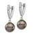14k White Gold 9-10mm Black Round Tahitian Saltwater Cultured Pearl and .10 Carat Diamond Dangle Earrings