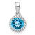 14k White Gold Blue Topaz and Diamond Halo Pendant