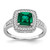 14k White Gold Cushion Created Emerald and Diamond Halo Ring