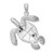 14K White Gold Large Textured Swimming Sea Turtle Charm