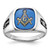 14k White Gold Men's Polished and Grooved with Black Enamel and Imitation Blue Spinel Masonic Ring