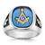 14k White Gold Men's Polished and Textured with Black Enamel and Imitation Blue Spinel Masonic Ring - Y1-851C5D6C-6357