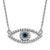 14k White Gold Polished 1/6 carat Diamond and Sapphire Small Evil Eye 18 inch Necklace