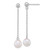 14k White Gold Polished 6.5-7mm White Round Akoya Saltwater Cultured Pearl Chain Dangle Post Earrings