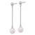 14k White Gold Polished 6.5-7mm White Round Akoya Saltwater Cultured Pearl Chain Dangle Post Earrings